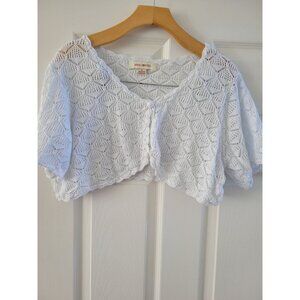 April Cornell White Crochet Cropped cardigan size Large Granny Core cotton